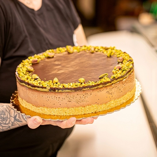 Čokopistáciový cheesecake